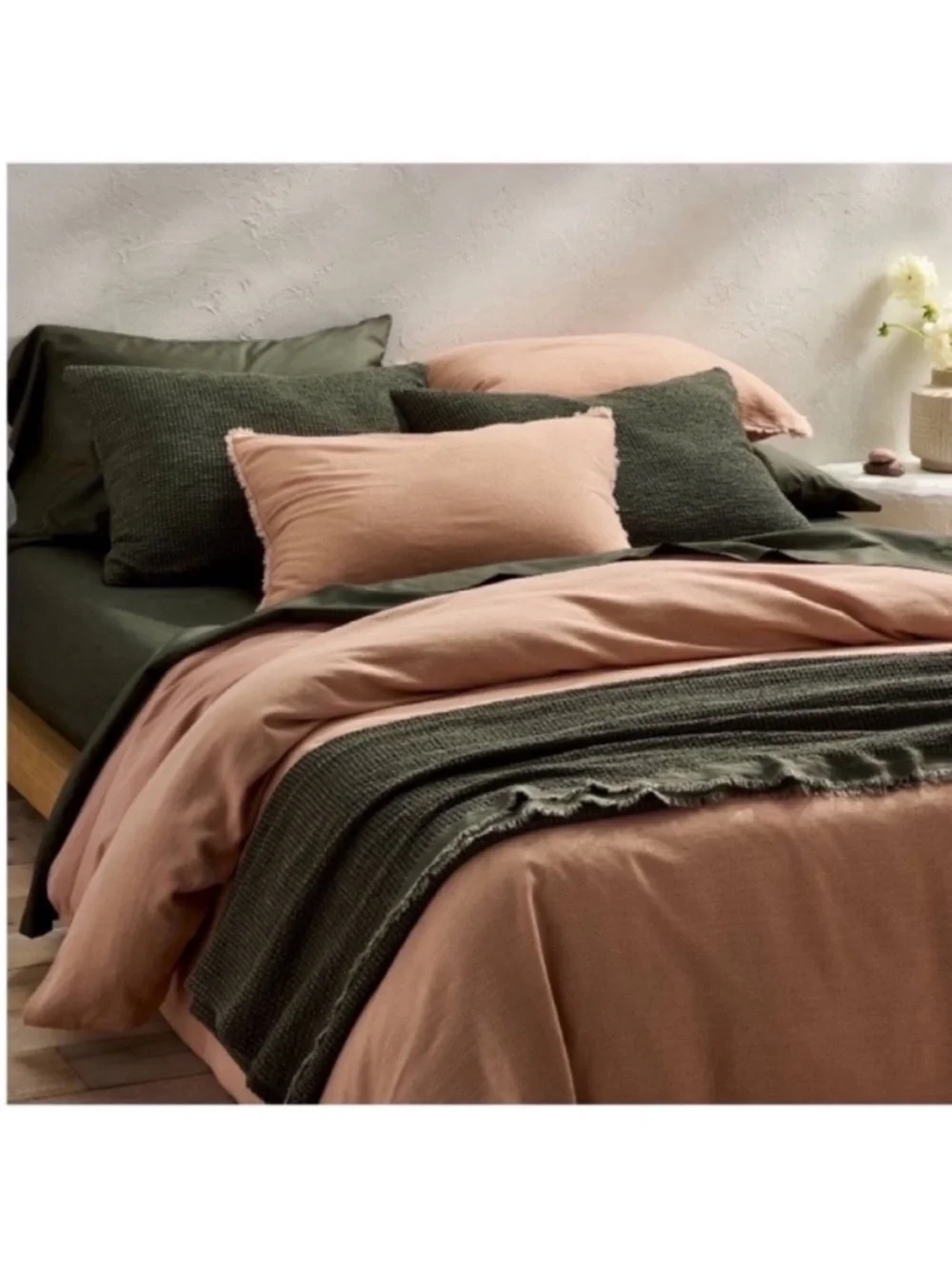 NWT King Textured Waffle Coverlet Olive Green - Casaluna